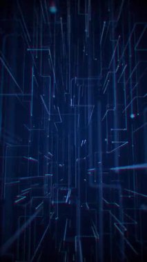 Fütürist mavi devre esinlenilmiş dijital veri düğümleri ve arıza efektleriyle donatılmış teknoloji geçmişi. Hackleme ve siber güvenlik kavramı. Bu hatalı dikey teknoloji arka planı bir döngü..