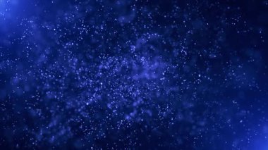 Işıl ışıl parlayan mavi parçacık dalgası arka planında parlak bokeh ışıkları ve akışkan hareket halinde parlak parçacıklar var. Bu atmosferik arkaplan animasyonu tam HD ve dikişsiz bir döngüdür. 