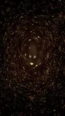 Yıldızların altın galaksisinde bükülen uzay girdabı. Parlak altın parçacıkları. Tam HD ve dikey arkaplan canlandırması.