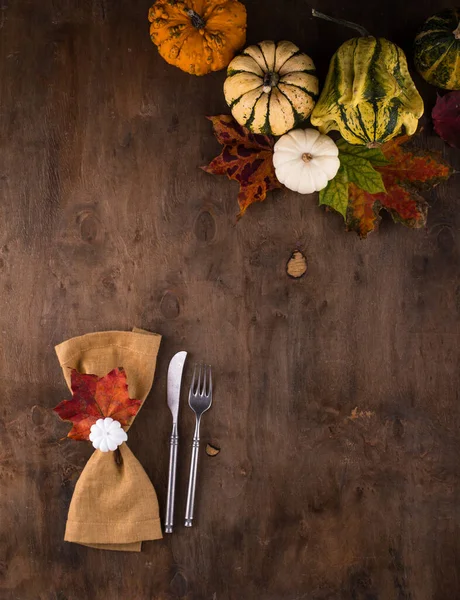 Autumn Thanksgiving Table Setting Pumpkin Leaves — Stock Photo, Image