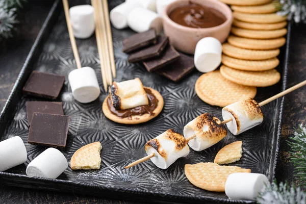 Smores Plate Marshmallow Chocolate Crackers — Foto de Stock