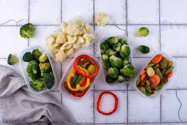 Diferentes Vegetais Congelados Armazenamento Comida Alimentação Saudável — Fotografia de Stock
