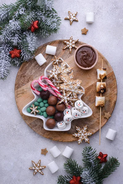 Christmas Plate Snacks Sweets Cookies Marshmallow — Photo