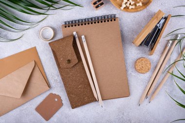 Eco wooden craft stationery. Sustainable zero waste natural life concept
