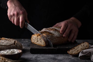 Fresh homemade bread with a crispy crust. Bakery concept