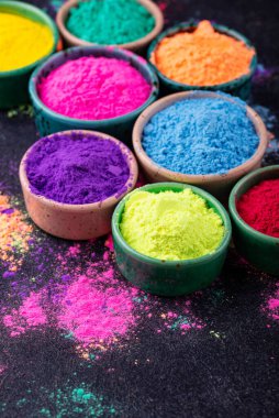 Gulal colors in bowl for celebrating Indian Holi festival