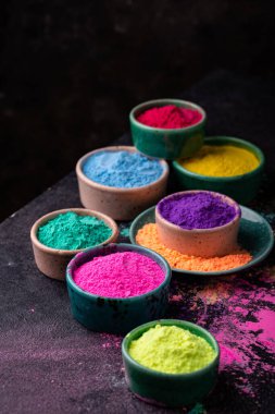 Gulal colors in bowl for celebrating Indian Holi festival