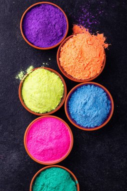 Gulal colors in bowl for celebrating Indian Holi festival