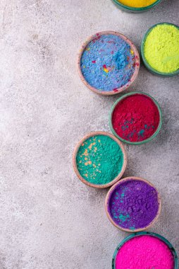 Gulal colors in bowl for celebrating Indian Holi festival