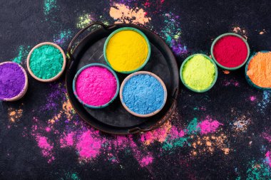 Gulal colors in bowl for celebrating Indian Holi festival