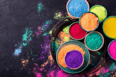 Gulal colors in bowl for celebrating Indian Holi festival