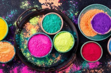 Gulal colors in bowl for celebrating Indian Holi festival