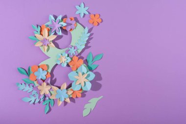 International Womens Day 8 March greeting card from flowers. Paper cut in pastel color