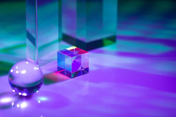 Optical Glass Crystal Prism Multicolor Holographic Light Effect — Stock Photo, Image