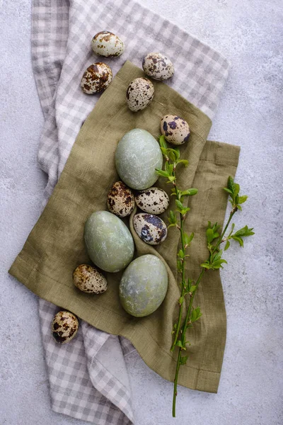 Festive Easter Eggs Painted Green Color — Photo
