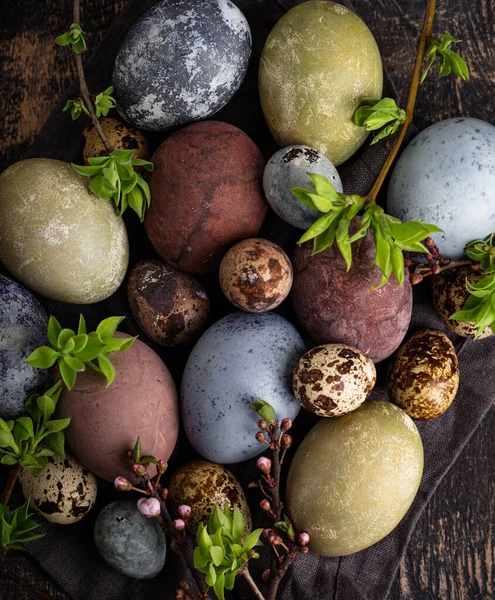 Velikonoční Vajíčka Natřená Přírodními Ekologickými Barvivy — Stock fotografie