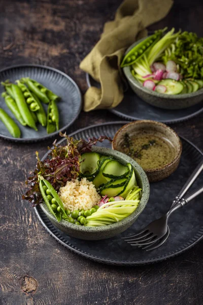 Bezelye Kombine Salata Kabaklı Sağlıklı Yeşil Buda Kasesi — Stok fotoğraf