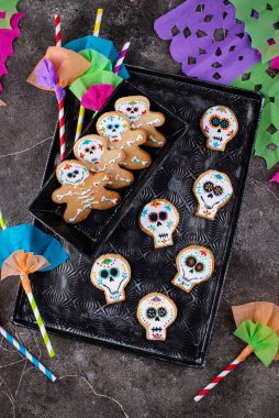 Kurabiye şekeri şeklinde Kurabiyeler Günü. Meksika Cadılar Bayramı Dia de los Muertos