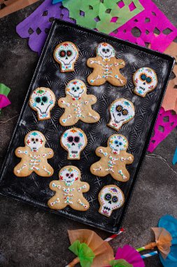Kurabiye şekeri şeklinde Kurabiyeler Günü. Meksika Cadılar Bayramı Dia de los Muertos