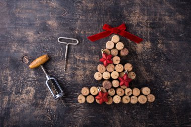 Christmas tree made from wine bottle corks with red decoration