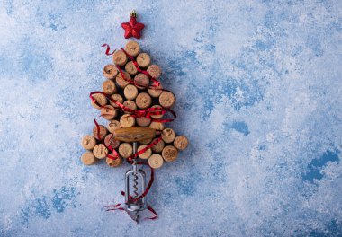 Christmas tree made from wine bottle corks with red decoration