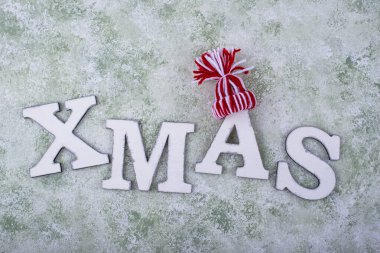 Tahta beyaz harf XMAS, Noel şenlik kartı