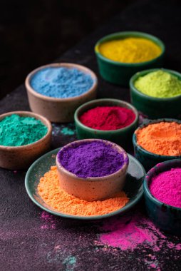 Hint Holi Festivali 'ni kutlamak için kase boyası.