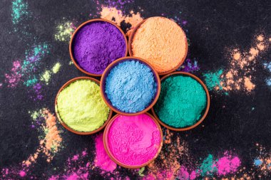 Gulal colors in bowl for celebrating Indian Holi festival