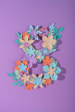 International Womens Day 8 March greeting card from flowers. Paper cut in pastel color