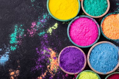 Gulal colors in bowl for celebrating Indian Holi festival