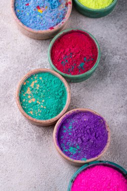 Gulal colors in bowl for celebrating Indian Holi festival
