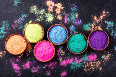 Gulal colors in bowl for celebrating Indian Holi festival