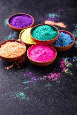 Hint Holi Festivali 'ni kutlamak için kase boyası.