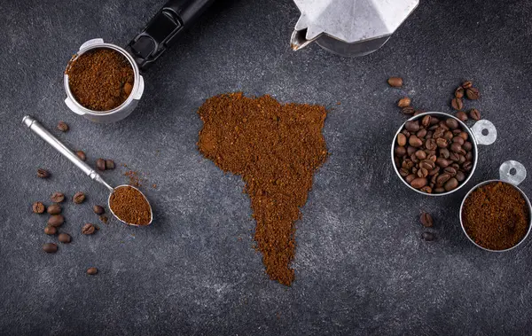 Концепція Кави Південної Америки Обґрунтована Кава Квасоля Стокове Фото
