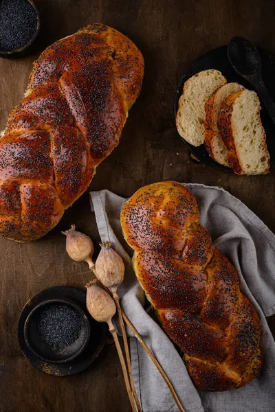 Традиційна Єврейська Субота Домашній Хліб Чалла Маком Стокова Картинка
