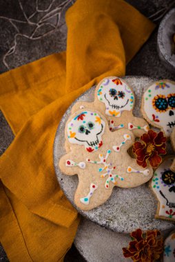 Kurabiye şekeri şeklinde Kurabiyeler Günü. Meksika Cadılar Bayramı Dia de los Muertos