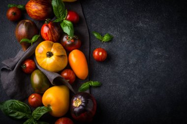 Taze domateslerin değişik çeşitleri ve renkleri.