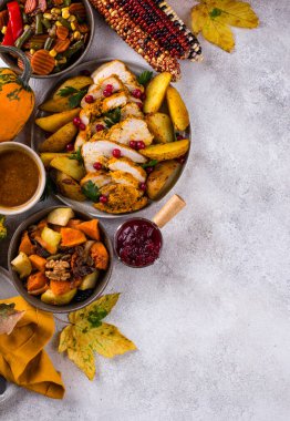 Geleneksel Şükran Günü yemeği hindi, fırında sebze, kızılcık sosu.