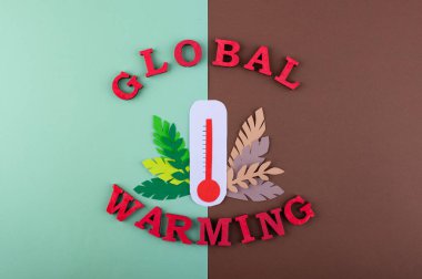 Küresel ısınma ile doğal ve sağlıklı bir ortam arasındaki zıtlığı tasvir eden kavramsal çizimler.