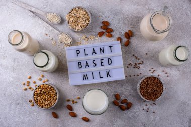 Alternatif süt, soya, yulaf, badem, pirinç ve karabuğday. Bitki bazlı vejetaryen olmayan süt ürünü.