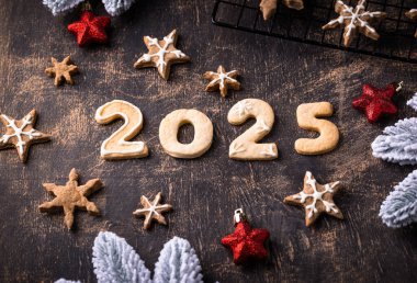 2025 numaralı kurabiyelerin yeni yıl arkaplanı..