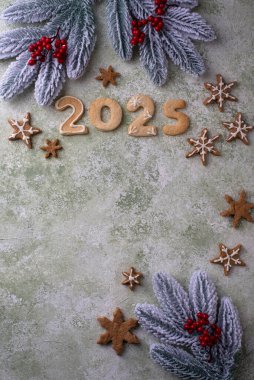 2025 numaralı kurabiyelerin yeni yıl arkaplanı..