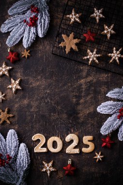 2025 numaralı kurabiyelerin yeni yıl arkaplanı..