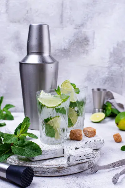 Limonlu ve naneli yaz kokteyli. Cin toniği, gimlet veya mojito.