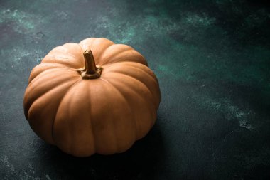 Yeşil arka planda çiğ balkabağı, karanlık ruh hali tarzı.