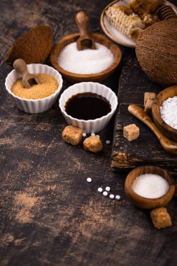 Çeşitli şeker değişimi, doğal sağlıklı tatlandırıcı konsepti