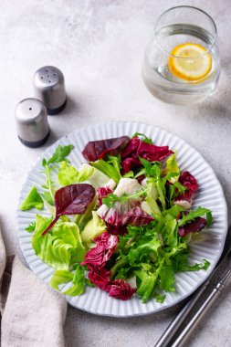 Bir kase taze yeşil salata karışımı. Sağlıklı yemek.