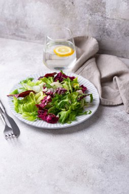 Bir kase taze yeşil salata karışımı. Sağlıklı yemek.