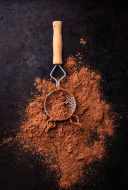 Kakao tozu, doğal çikolata ürünü dokusu arka plan