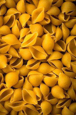 Conchiglie rigate, kabuk şeklinde çiğ makarna.